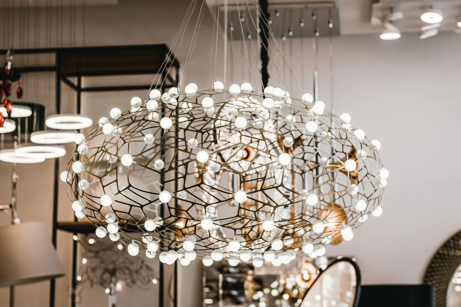 Decorative lighting display in a showroom, showing the finished product a vetted factory can deliver