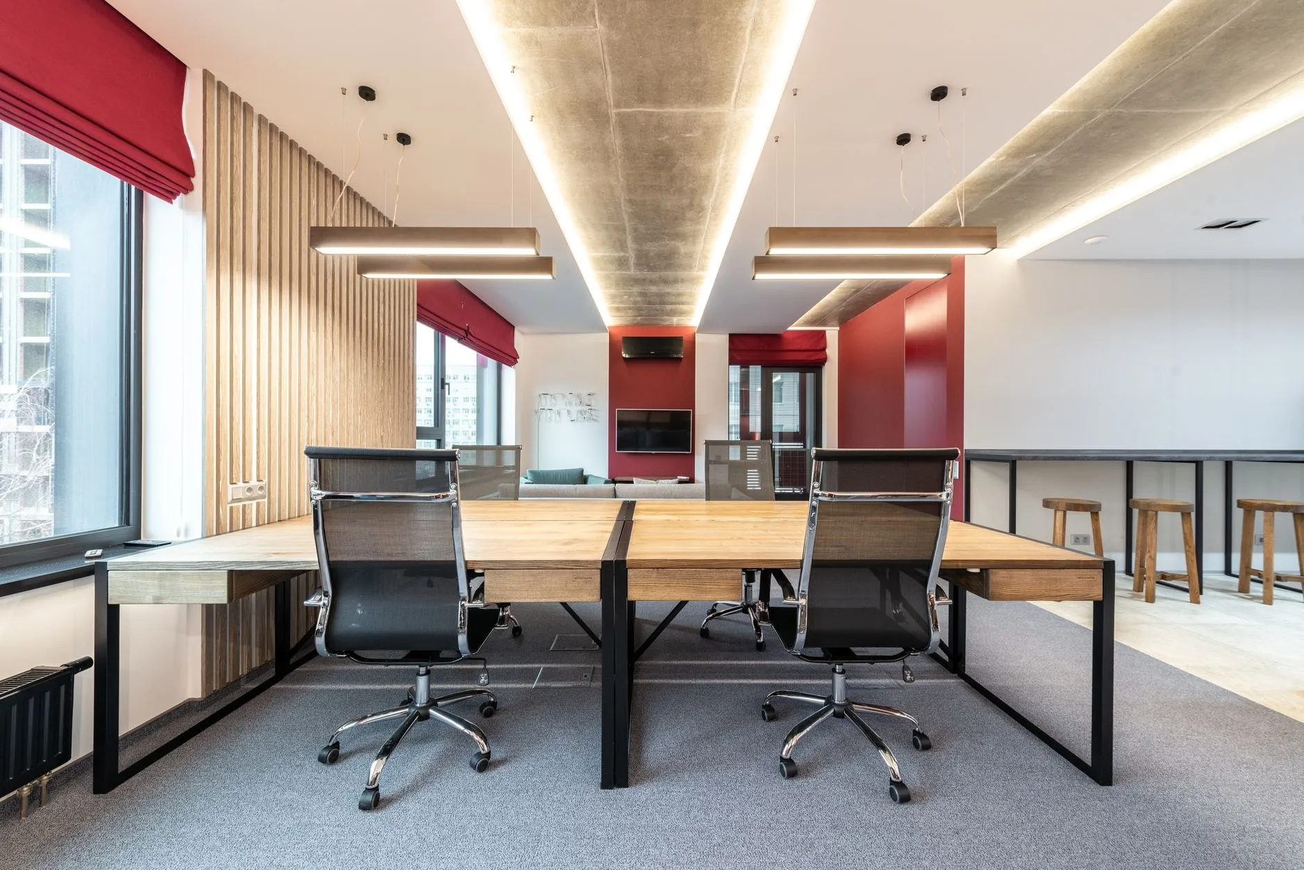 Modern Australian office interior with linear ceiling lighting, a commercial application for SAA approved LED fixtures