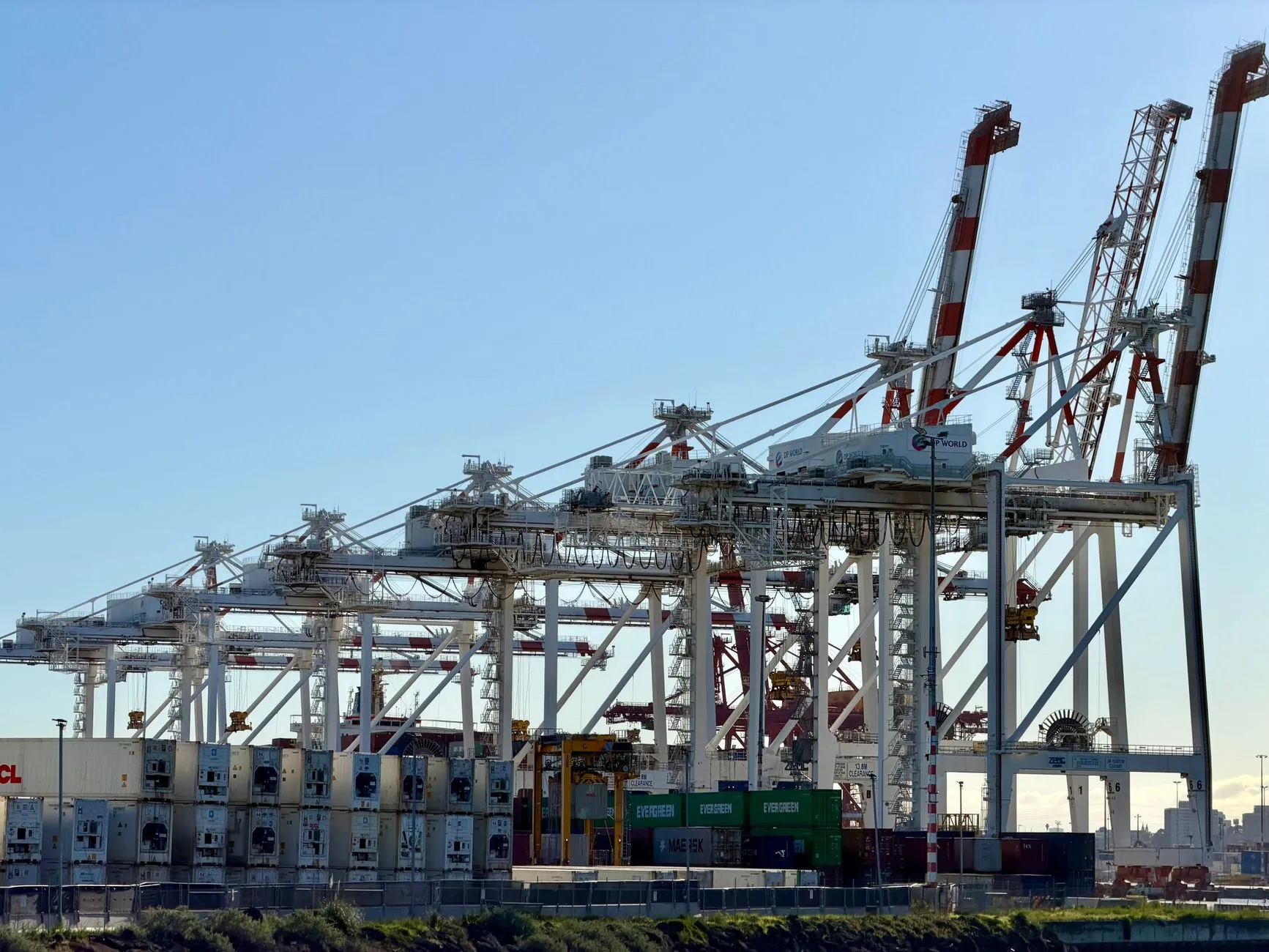 Container terminal cranes loading export freight for a lighting order