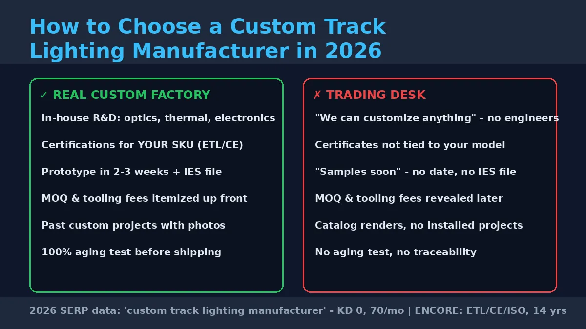 Custom track lighting manufacturer comparison guide 2026 — real factory versus trading desk checklist