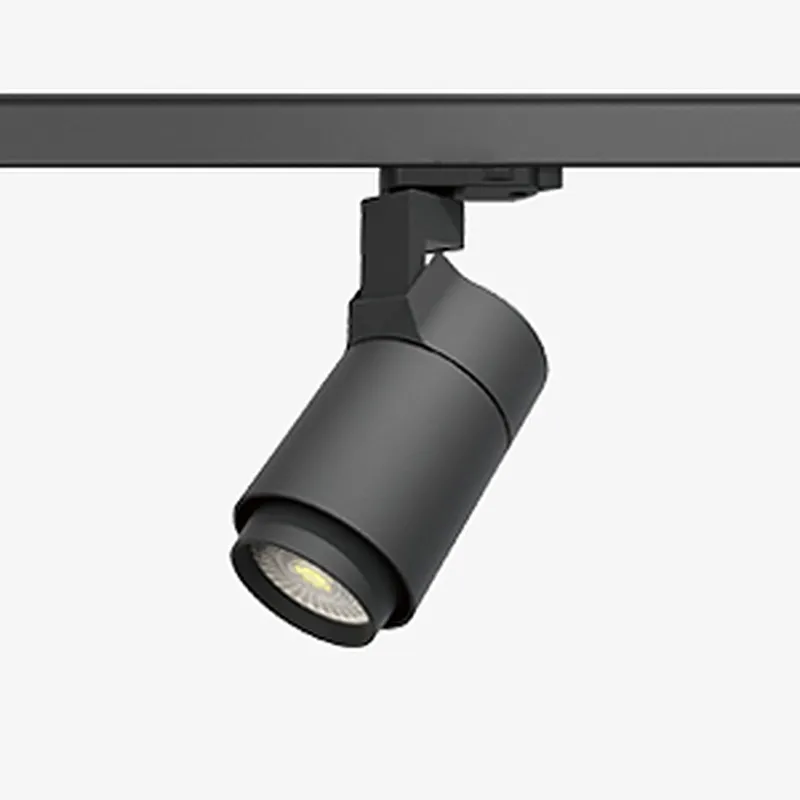 Encore LED track light head detail showing the lamp holder assembly and the snout where the optical accessory attaches