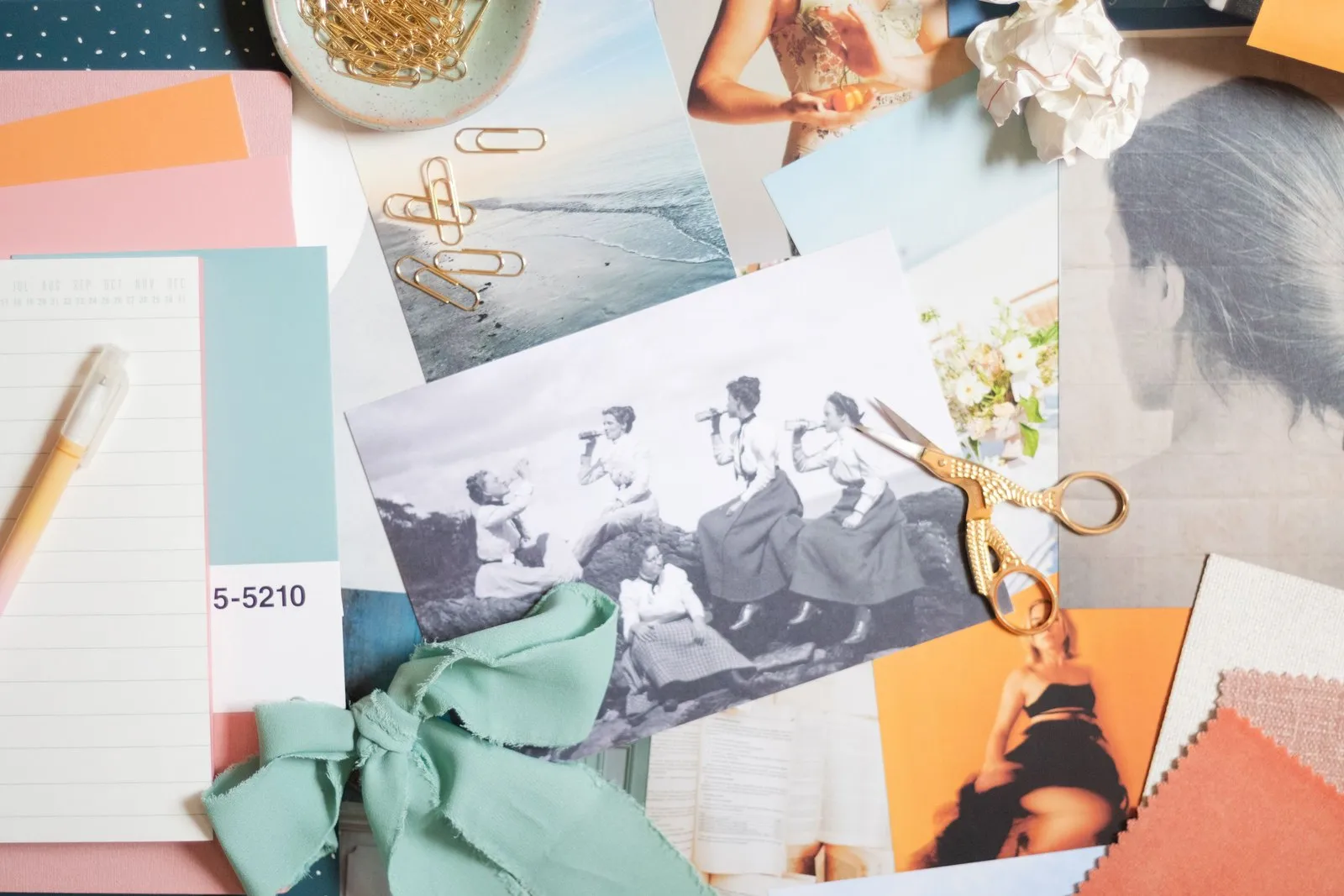 Design studio moodboard with fabric swatches and colour references, the kind of brief a private label lighting buyer arrives with