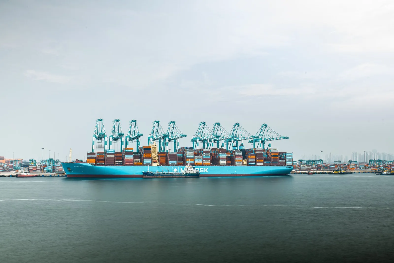 Export containers loaded onto a container ship at port, the last stage of a private label or OEM lighting order
