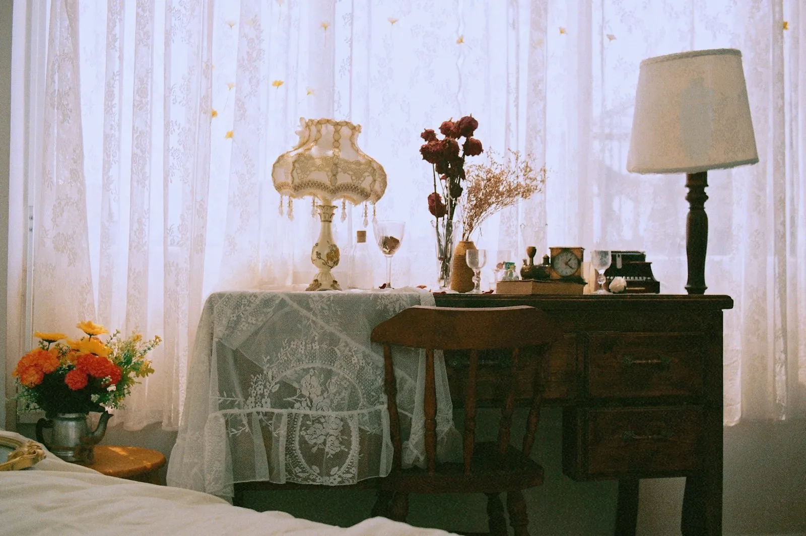 Desk lamp lighting a side table in a quiet interior, showing how private label decorative fixtures are merchandised