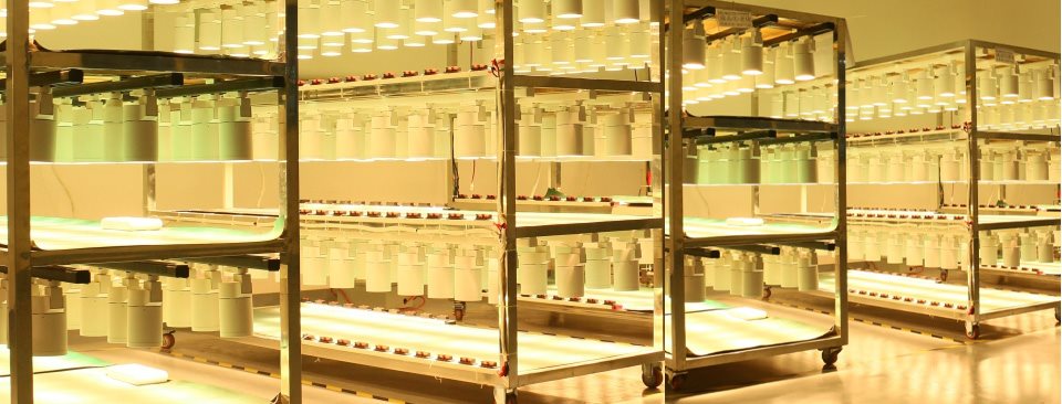 Private label LED track lights in production at an ENCORE OEM lighting factory